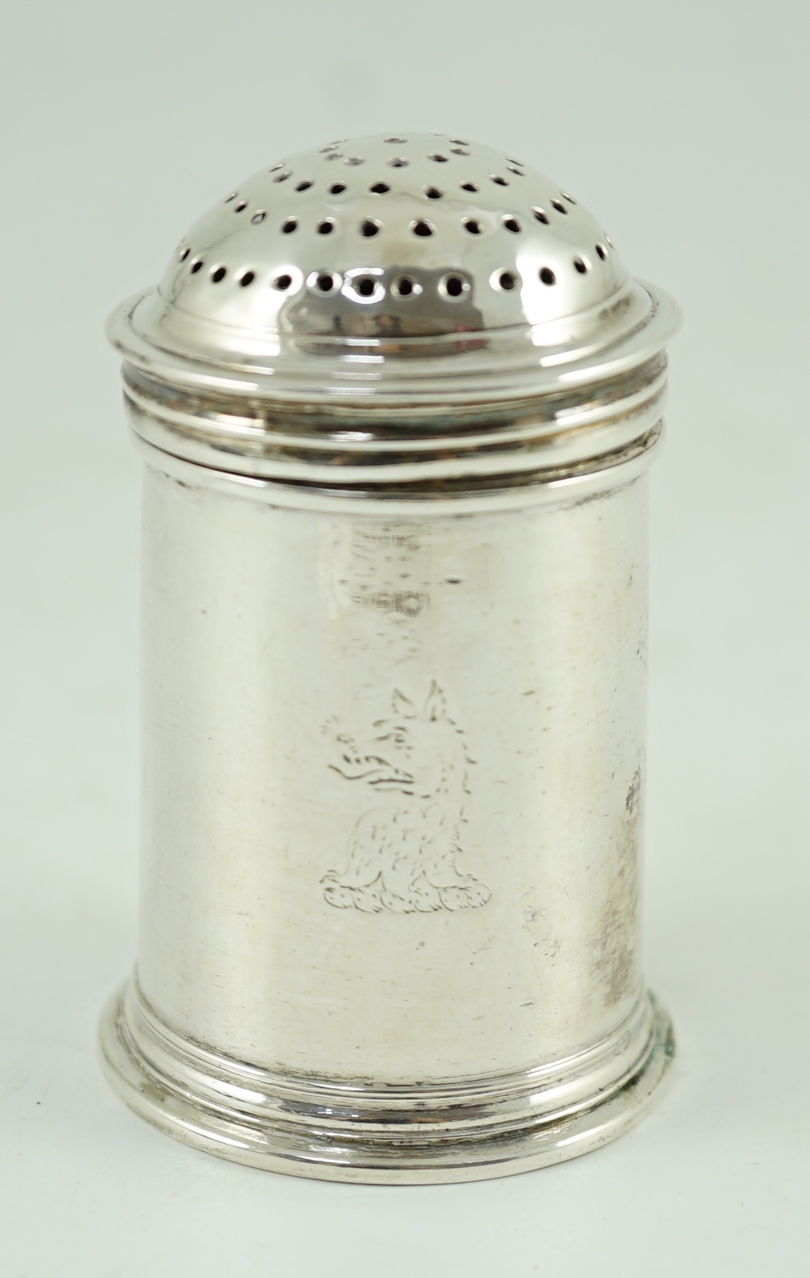 An early George I silver kitchen pepper, no maker's mark